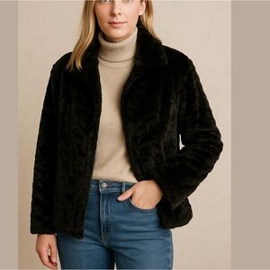 Vintage Regal Faux Fur Retro Classic Chic Black Soft Cozy Jacket Size L